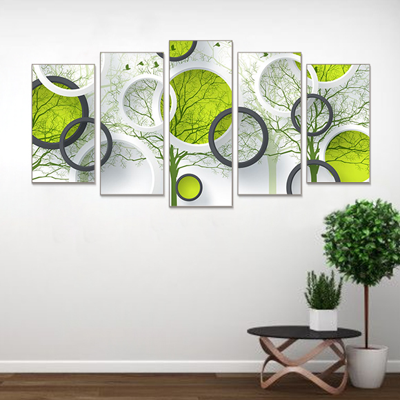Green Stylish 5 Panel Wall Art